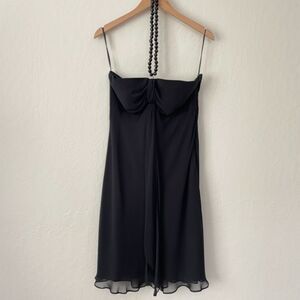 ~ New! 12 White House Black Market Cocktail Dress Black Halter Beaded Knee